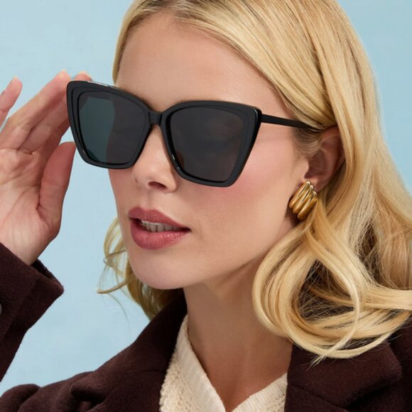 Diff Eyewear Becky II Black Frame Polarized Dark Smoke Lens Cat Eye Sunglasses - Picture 6 of 16